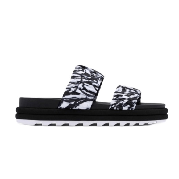 Sorel Roaming Two Strap Slide Sandal Sz 6.5 Black White Slip On - Picture 1 of 9